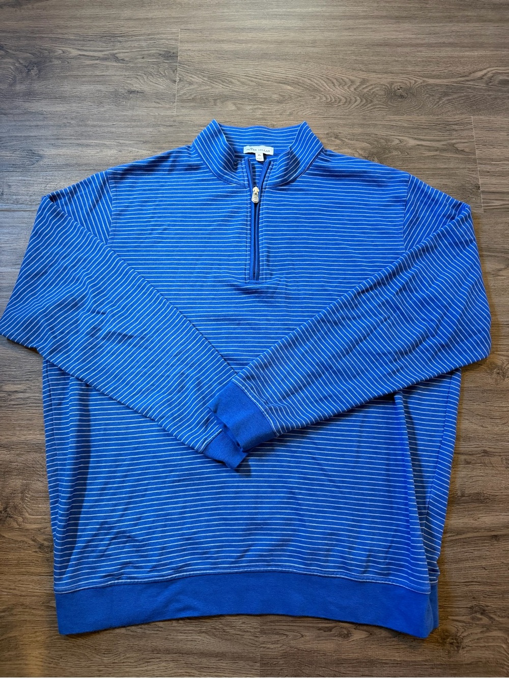 Peter Millar Crown Comfort Men’s XL Blue Striped 1/4 Zip Pullover Sweater